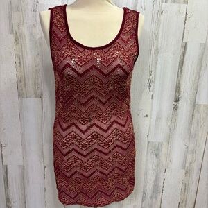 BKE Sequined Sheer Lace Tunic Length‎ Tank Top